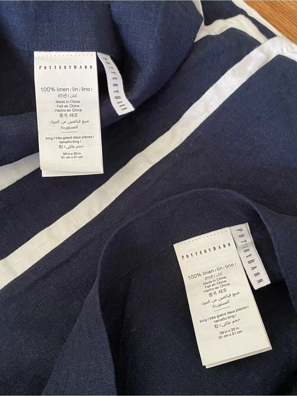 Pottery Barn Belgian Flax Linen Navy Contrast Flange Shams Set